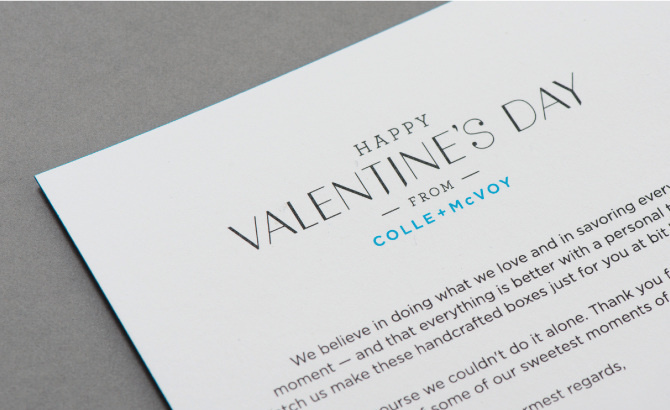 C+M valentine's day - Graphic Design portfolio of Marina Groh #valentines #emboss #direct #painted #print #letterpress #sweet #chocolate #craft #paint #mail #day #gold #mailer #love #typography