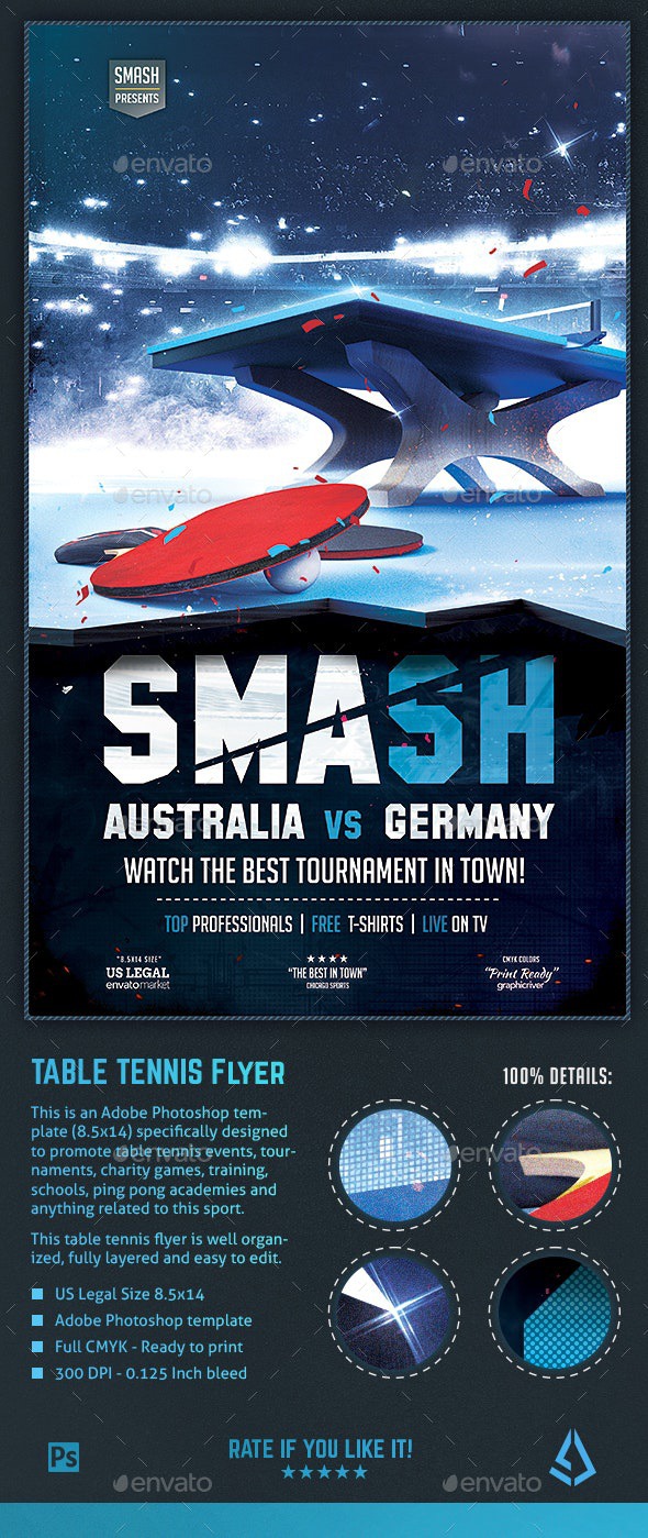 Table Tennis Flyer - Ping Pong Tournament Poster Template - Sports Events