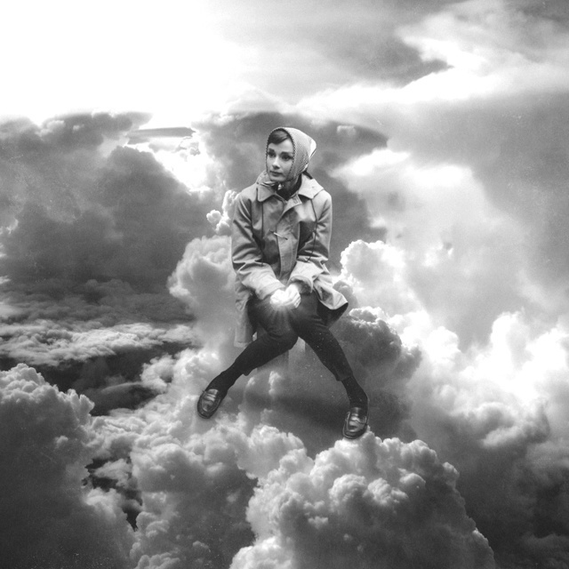 Audrey and The Clouds #audrey #clouds #collage #black and white