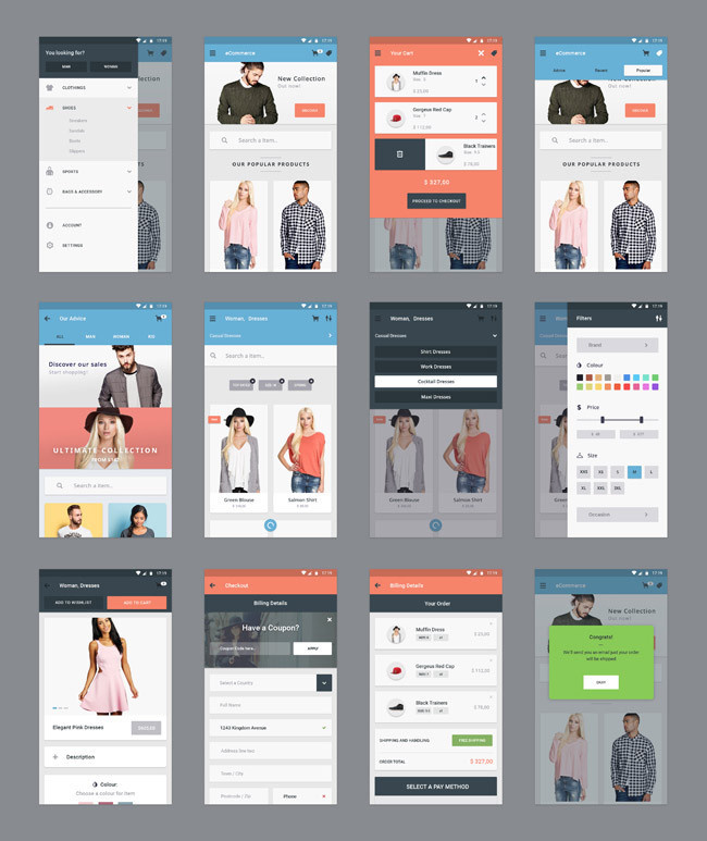 Free Ecommerce Apps UI Kit PSD