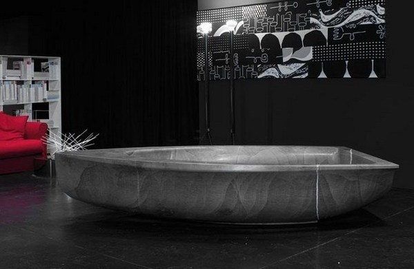 Art bathtub in grey grey color with form of boat sculpture #artistic #bathroom #furniture #art #bathtub