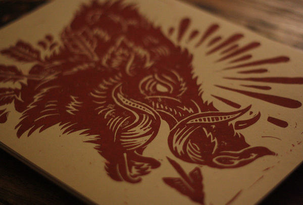 hog3 #cut #print #boar #block #wood #illustration
