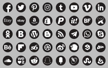 basic social icons black colour Round transparent background