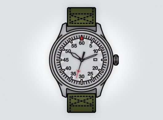 Watch (mkn design - Michael Nÿkamp) #red #hands #illustration #stich #gray #shadow #watch #glow #clock #band #green