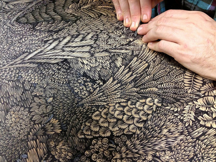 Overlook: A New Woodcut Print from Tugboat Printshopwood prints wood posters and prints illustration forests #woodcut
