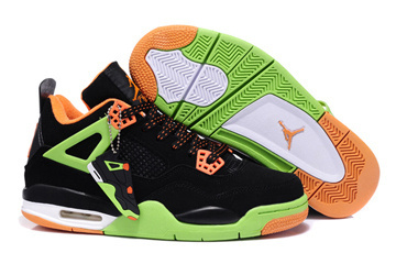 Retro Jordan 4 Men's Style Basketball Shoes Black/Volt/Orange-#43943-360