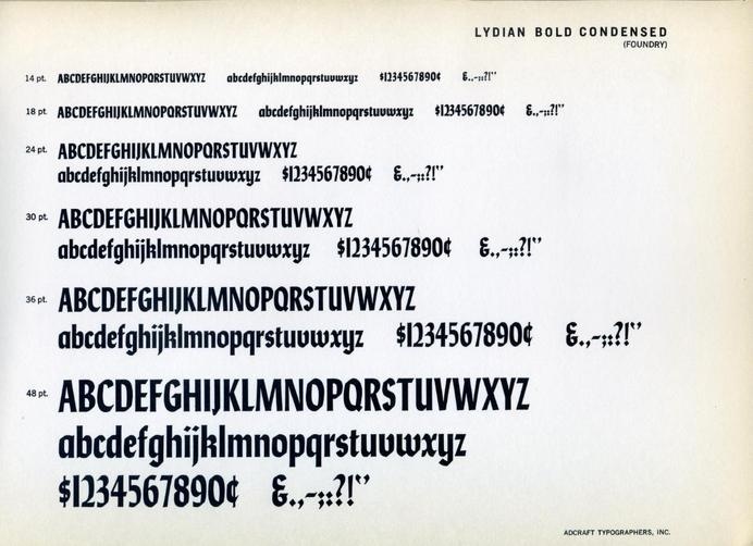 Lydian Bold Condensed font specimen #type #specimen