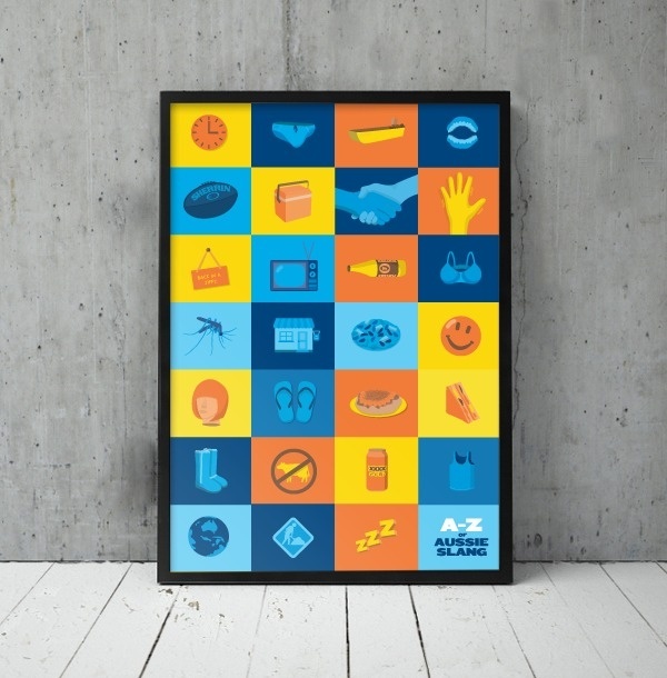A-Z of Aussie Slang #yellow #book #spread #illustration #slang #blue #aussie