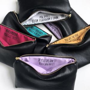 INSPIRE Bag - Personalized Gift For Her. Black Vegan Leather. Custom Secret Message.