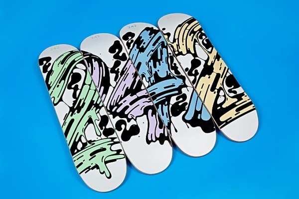 Aurèle Sack #bold #comic #paint #blue #skateboards