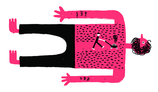 Benoit Tardif / theatre de la licorne / colagene.com #grass #drawing #shaving #hair #illustration #cartoon #man #hand