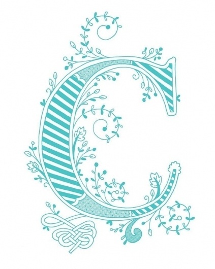 Hand drawn monogrammed print 8x10 the Letter C in by jenskelley #font #letters #teal #letter #illustration #drawn #type #hand #typography