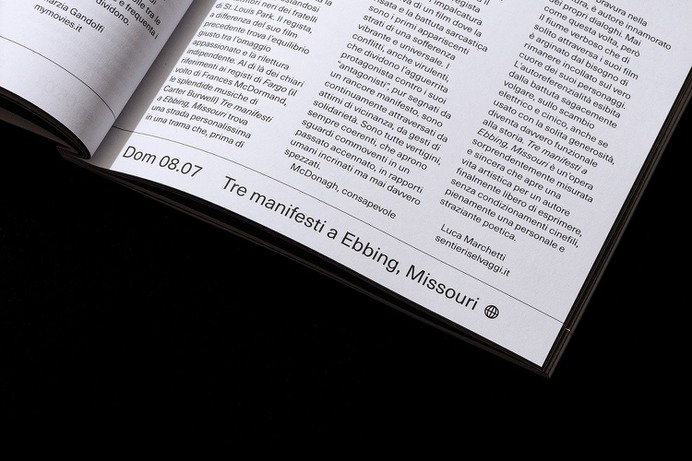 Arena Borghesi Cinema Book - Mindsparkle Mag Matteo Vandelli designed the Arena Borghesi Cinema Book. The 2018 edition of Arena Borghesi Cinema was focused on european comedy, showing a selection of movies directed or produced in Europe. #logo #packaging #identity #branding #design #color #photography #graphic #design #gallery #blog #project #mindsparkle #mag #beautiful #portfolio #designer