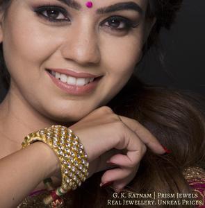 18k Gold and Diamond Polki Broad Bracelet (Paunchi / Ponchi) - gold diamond polki kundan meena jadau jewellery