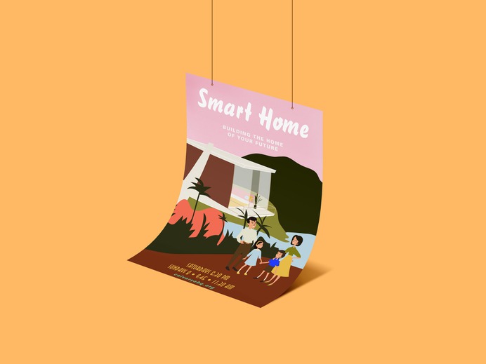 Poster, 60s family illustration / For Smart Home, church design | By Brittany Byrne | retro, mid-century
