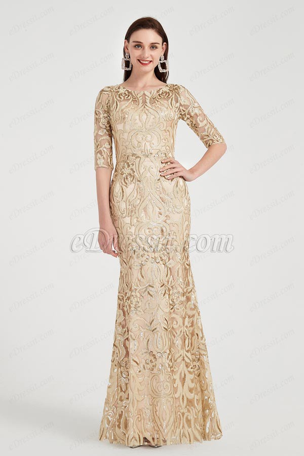 eDressit Gold Embroidery Lace Half Sleeves Party Ball Gown (02203424)