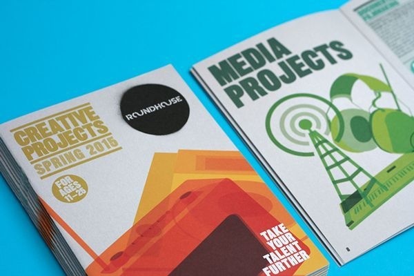 The Roundhouse's Creative Projects programme has been given a revamp for 2015. Working within a similar colour palette, we stripped back the #youth #creative #illustartion #layout #booklet