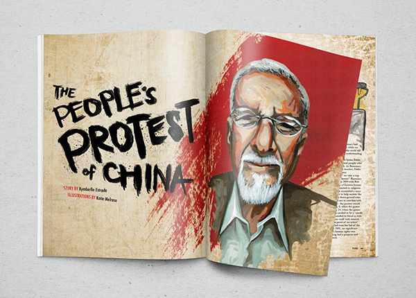 Tusk Magazine | "The People's Protest of China" on Behance #protest #tusk #fullerton #design #graphic #csuf #illustration #grunge #editorial #magazine #typography