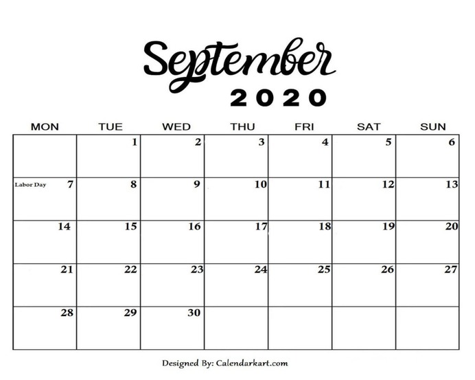 September 2020 Calendar with Holidays