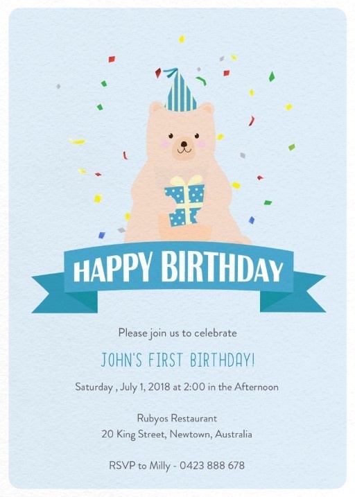 Bear Kids Bday - Birthday Invitations #paperlust #birthday #invitation #birthdaycards #birthdayinvitation #design #bear #kid #digitalcards