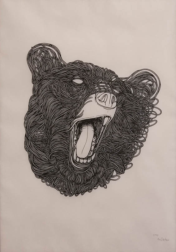 this isn't happiness™ (Stencils, Max Gaertner), Peteski #teeth #roar #string #design #stencil #illustration #painting #art #bear #animal