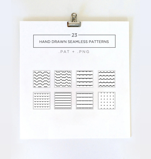 Pack of 23 Free hand drawn authentically rough seamless patterns in black and white (white background + black foreground).