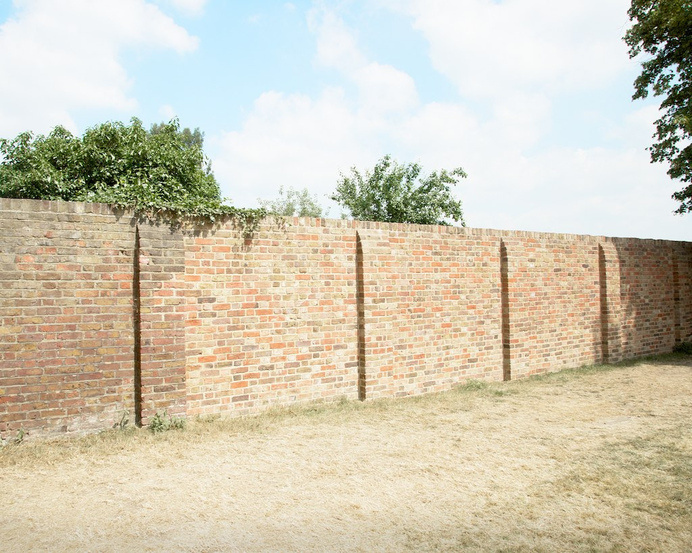 wall, bushes, sky, garden, boarder, blue #sky #bushes #boarder #wall #garden #blue