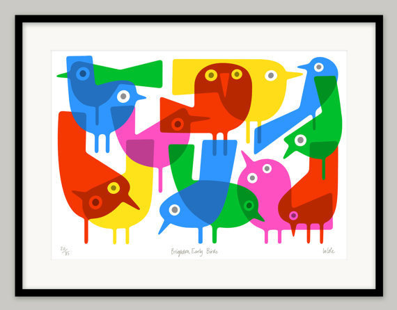Brighton Early Birds by Lo Cole Limited edition archival pigment ink print #birds #modern