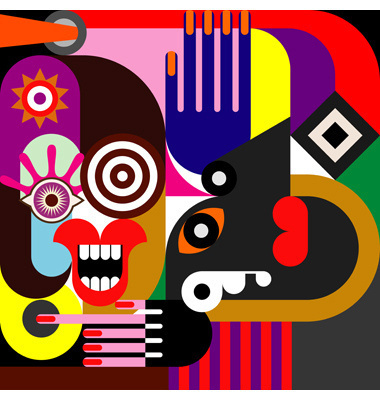 Woman and man - illustration. Gypsy woman and her jealous husband. #picasso #couple #gypsy #carmen #husband #gaudy #illustration #music #character #mad #hand #anger #fine #abstract #guitar #bright #background #conflict #emotion #spite #dispute #man #face #jealous #quarrel #jealousy #gipsy #vector #woman #fac #art #wife #rage