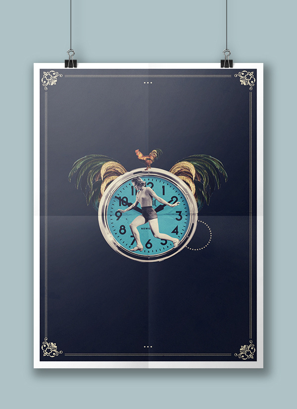 The training Show on Behance #cock #vintage #poster #clock #collage #magazine
