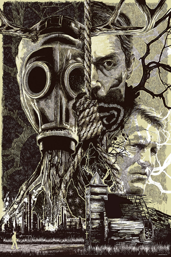 pulp flesh — folkhorror: True Detective poster art by Anthony Petri #detective #horror #illustration #etching #poster #hanging #crime