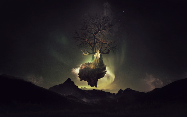 Of Burning Bridges by Everlong Design #flames #clouds #mountain #deer #stone #tree #grass #aurora #northern #stag #nature #fire #case #poster #borealis #light #cd #photomanip