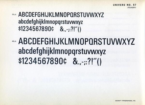 A specimen of Univers 57 by Adrian Frutiger. #type #specimen #typography