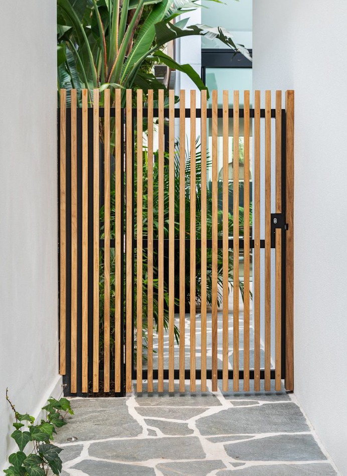 Rosewood garden gate. Unsealed , the rosewood with grey naturally over time.