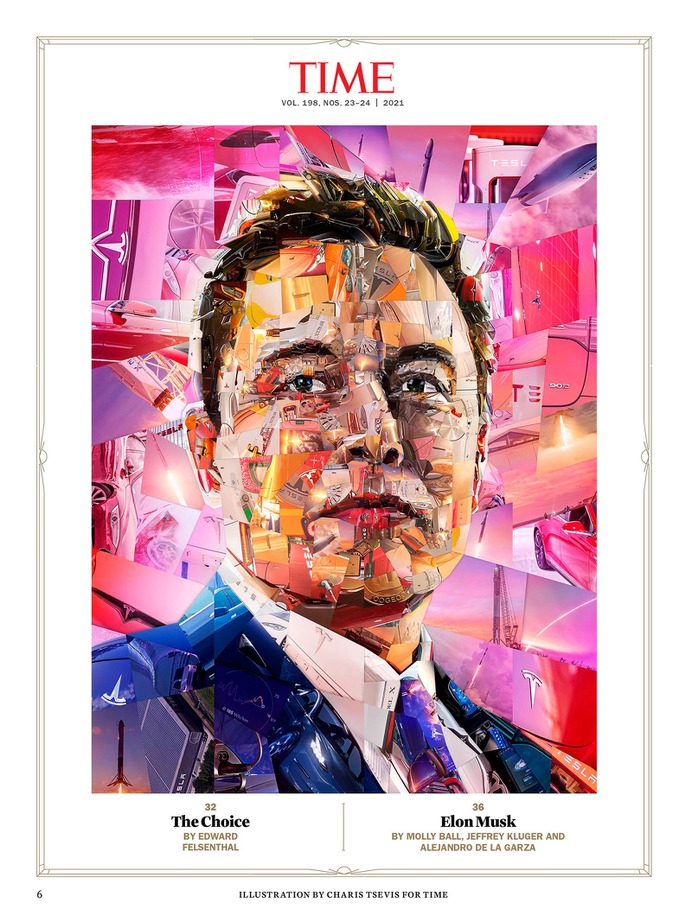 Elon Musk mosaic portrait for TIME magazine's 2022 Person of the Year issue.