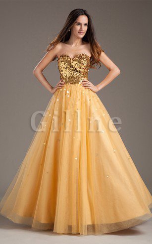 Abito Quinceanera Senza Maniche A-Line in Taffeta con Paillette Cuore