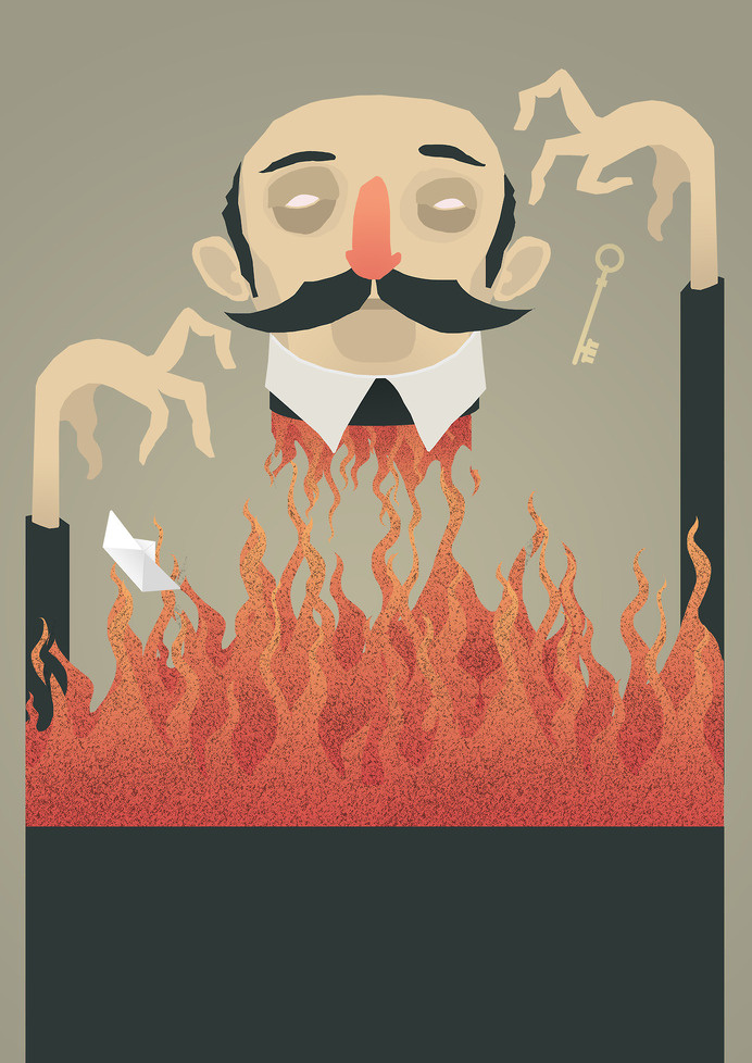Simon Schacht #sorcery #horror #illustration #magician #fire #key #hands #wizard
