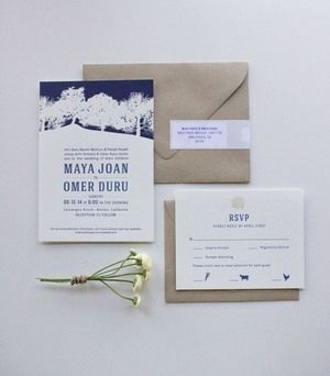 Maya + Omer's Malibu sage and navy wedding invitation / Eva Moon Press #invitation dark blue rsvp