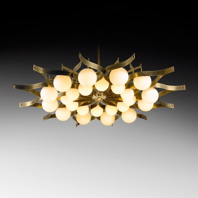 Bronze and frosted glass chandelier for Hotel Parco Dei Principi by Gio Ponti, 1964