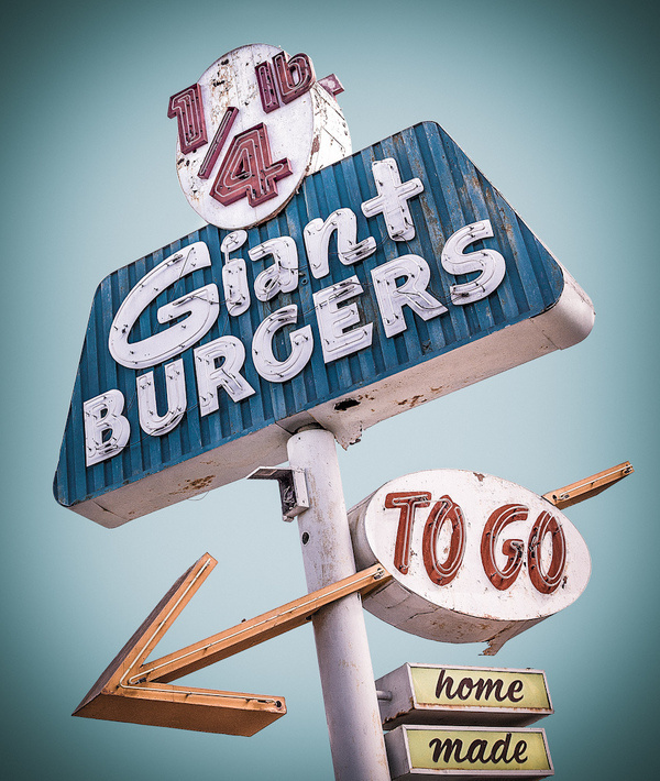 All sizes | Giant Burgers | Flickr - Photo Sharing! #giant #sign #burgers #arrow #signage #neon