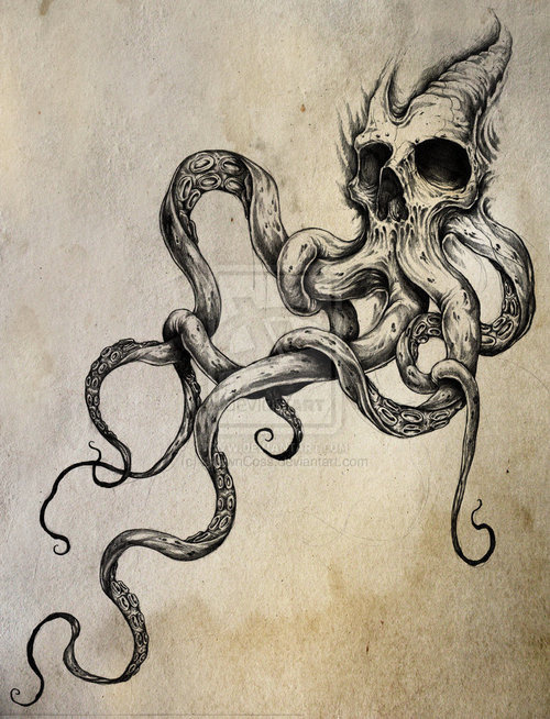 lickaroundthescab:Skulltapus by *ShawnCoss onÂ deviantART #drawing #illustration #art #tentacles #skull #death #sketch