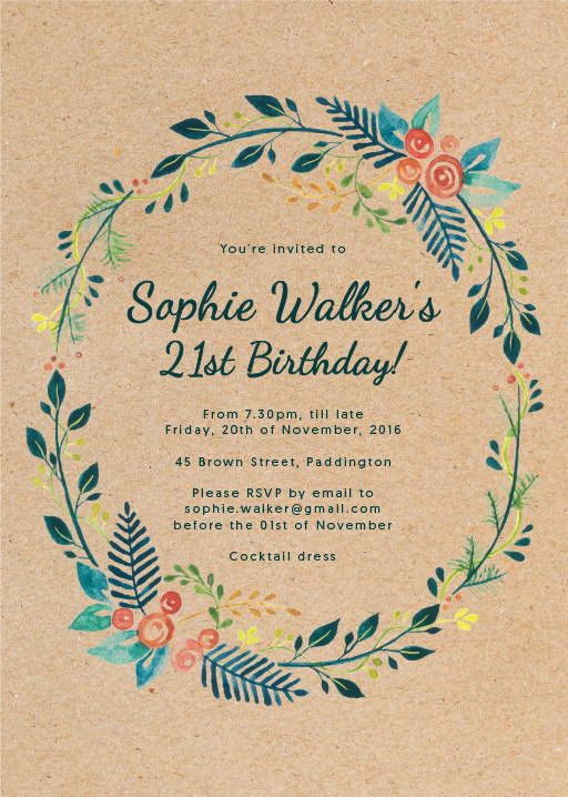 Botanical Wreath - Birthday Invitations #birthday #invitation #birthdayinitation #digitalcards #paperlust #weddinginvitation