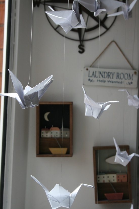 Origami birds in our window display! Moss cottage #oragami