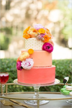 Bold Bright Dallas Wedding - floral cakes,
