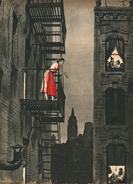 Ed Vebell illustration to #red #in #city #noir #night #illustration #vintage #50s #lady