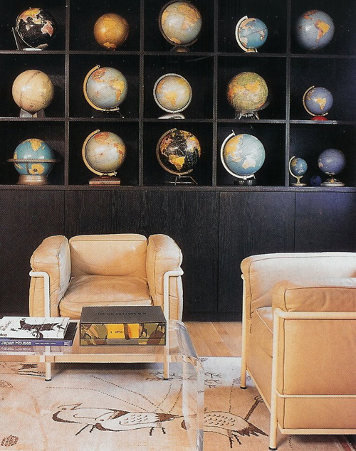 Office with Cool Vintage Looking Globes, Le Corbusier LC2 Chairs