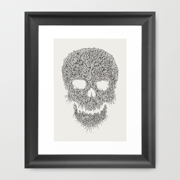 Grey Skull Illustration Framed Art Print #line #illustration #art #skull #organic