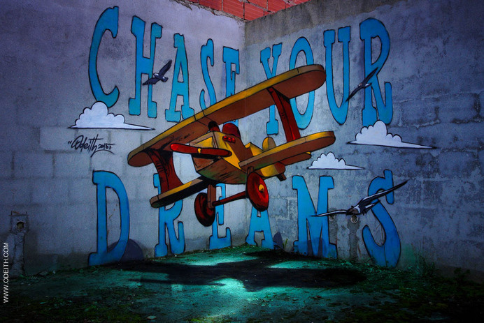 Chase your dreams - anamorphic toy plane odeith 2015 #graffiti #anamorphic #odeith
