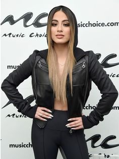 Topcelebsjackets brings a stylish outfit of a famous singer. Ally Brooke is a famous singer, she wore this awesome Black Leather Jacket on Music Choice Event in New York City. #singer #singeroutfit #blackjacket #allybrooke #NY #musicchoiceevent #fashion #womenfashion #music #newyork