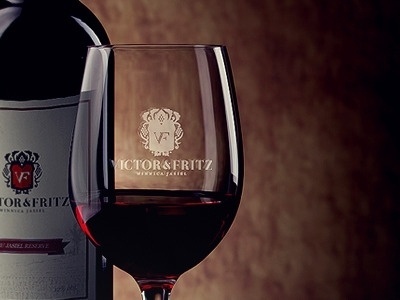 Dribbble - Victor Fritz Logo presentation by element media #bot #fritz #vine #bottle #wine #glass #victor